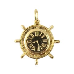 Vintage 14 Karat Yellow Gold Ship's Wheel Clock Charm