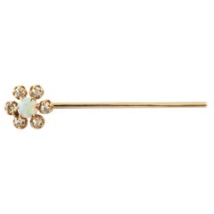 10 Karat Yellow Gold Opal and Diamond Stick Pin
