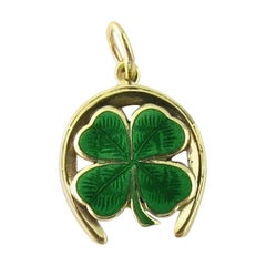 14 Karat Yellow Gold Horseshoe and Shamrock Charm