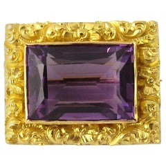 Vintage 14 Karat Yellow Gold and Amethyst Brooch or Pin