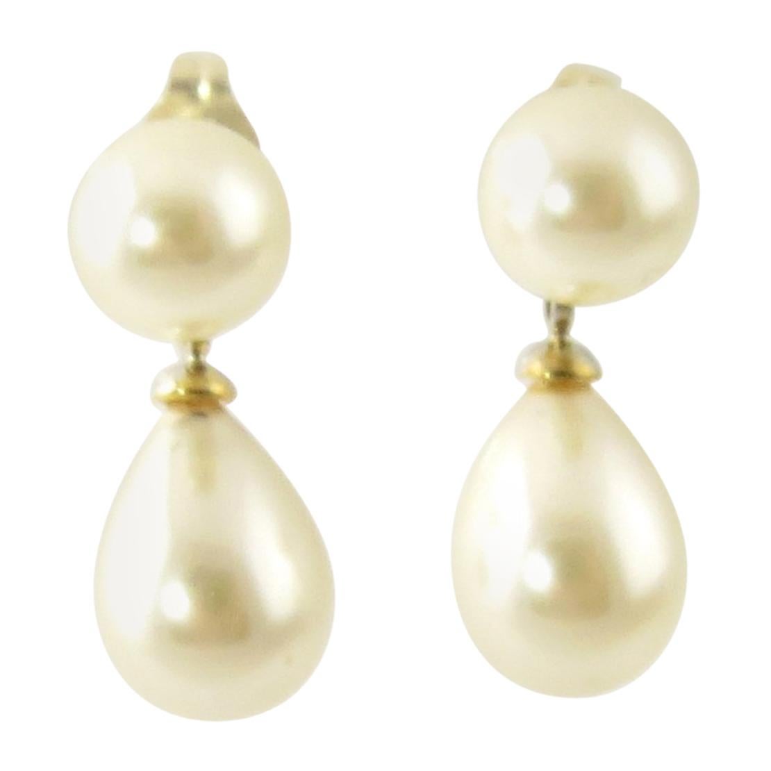 14 Karat Yellow Gold Pearl Earrings at 1stDibs 14 karat gold pearl