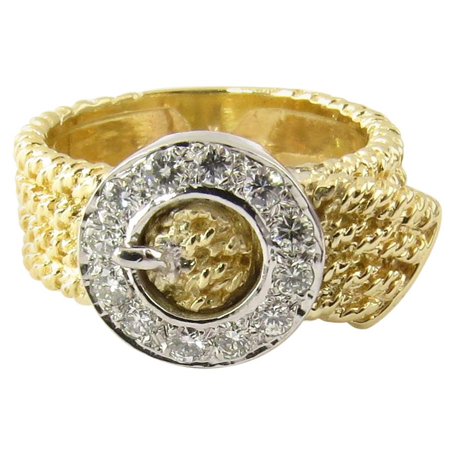 14 Karat Yellow Gold and Diamond Buckle Ring