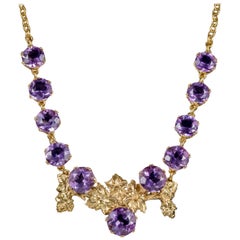 Victorian Amethyst Grape Vine Necklace 18 Carat Gold on Silver, circa 1900