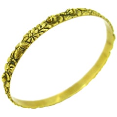 Antique Art Nouveau Flowery Yellow Gold Bracelet Bangle
