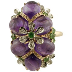 0,30 Karat Diamanten, 16,57 Karat Amethyst und Tsavorit Roségold Mode-Ring