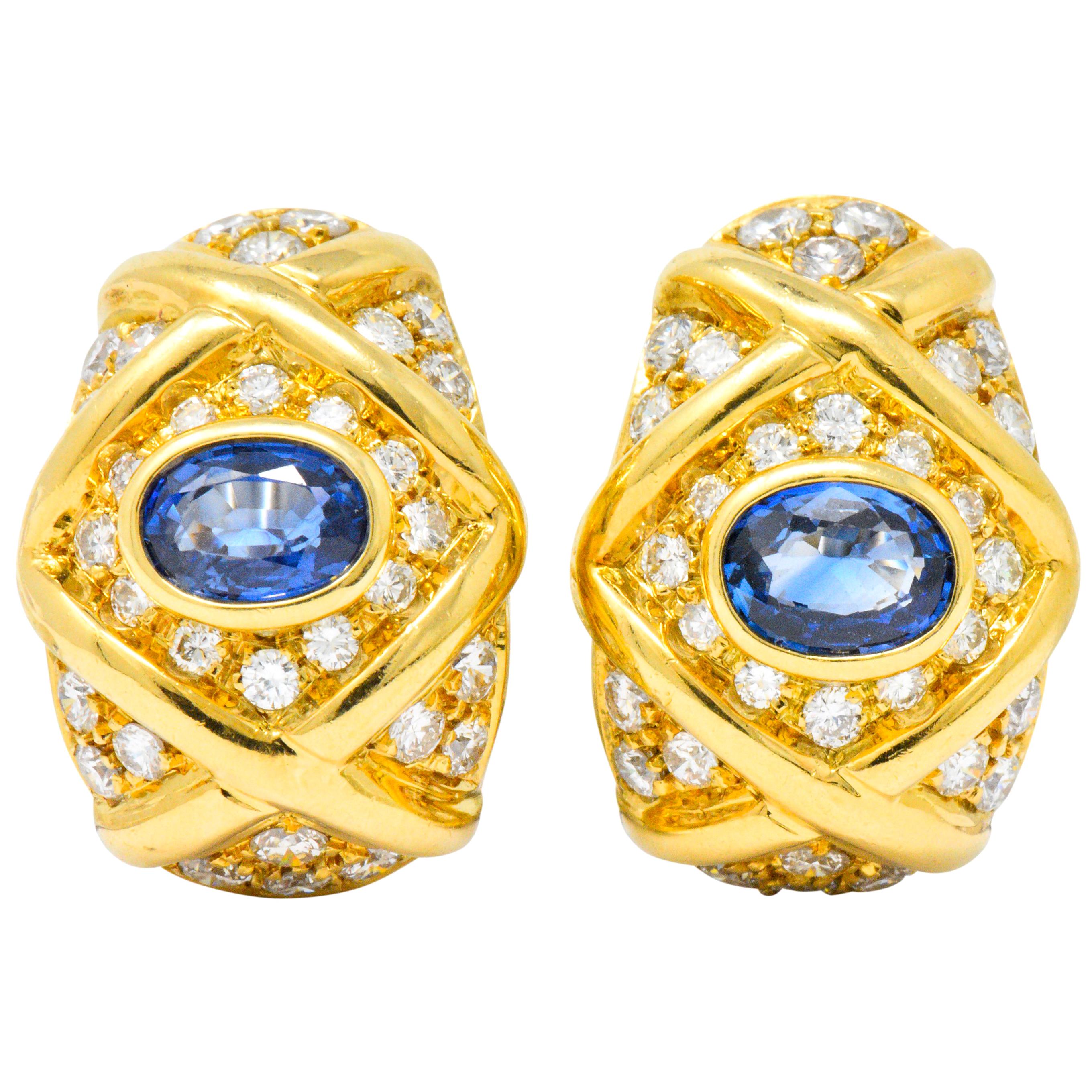 Tiffany & Co. 5.40 Carat Sapphire Diamond 18 Karat Gold Earrings