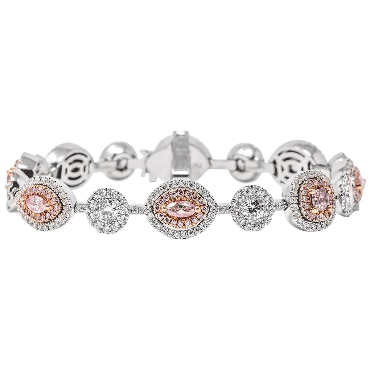 GIA Certified 3.14 Carat Fancy Pink Diamond Mix Shape 18 Karat Gold Bracelet For Sale