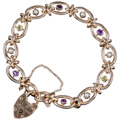 Bracelet victorien ancien Suffragette en forme de cœur en or 9 carats daté de 1903
