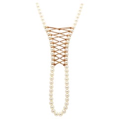 Qayten 18K pink gold necklace, diamond 0.13 ct and akoya pearls