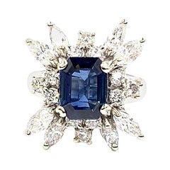 Vintage White Gold 2.80 Carat Sapphire and Diamond Cocktail Ring