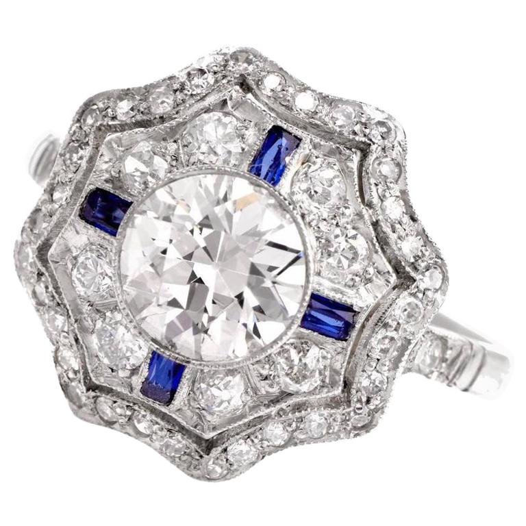 1940s Art Deco Diamond Sapphire Platinum Ring
