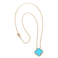 Van Cleef & Arpels Collier pendentif Turquoise Vintage Alhambra en or jaune