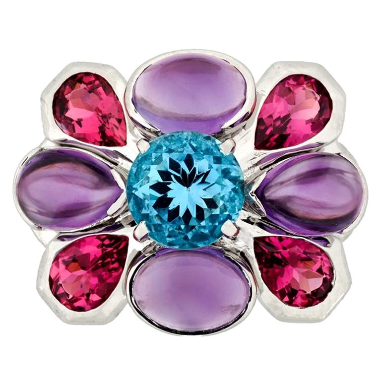 Chanel Aquamarine Amethyst and Tourmaline Ring in 18K White Gold