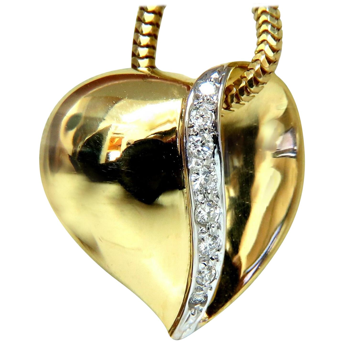 Diamonds Heart Necklace .20 Carat Snake Link Chain 14 Karat