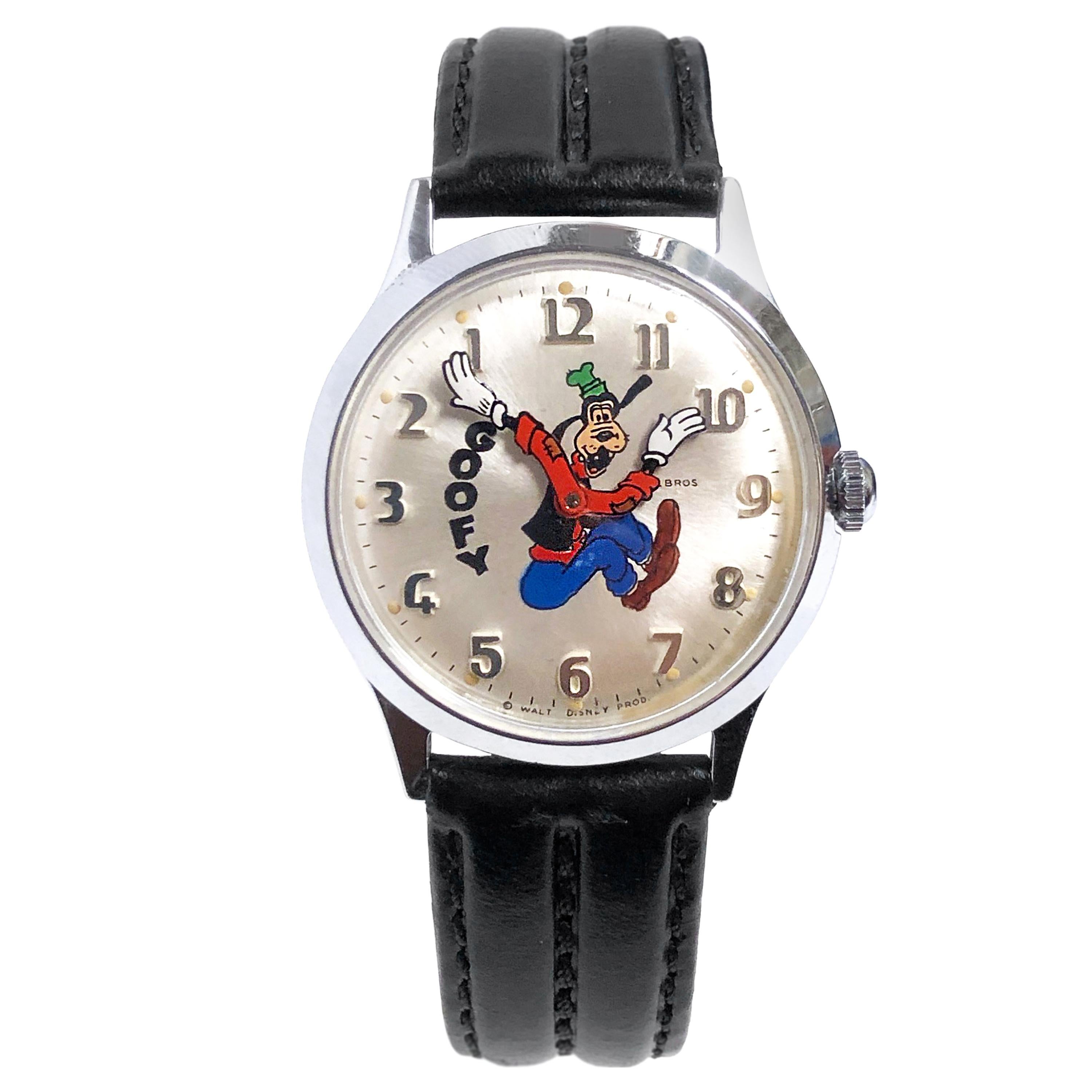 1972 Helbros Disney Goofy Backwards Mechanical Wristwatch