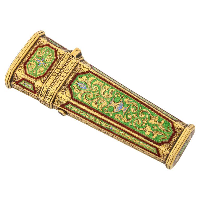 Austrian Gold, Enamel, and Jewel-Set Necessaire Etui Box Case, 19th ...