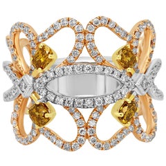 Natural Fancy Color Diamond Three-Color Gold Cocktail Fashion Band Ring
