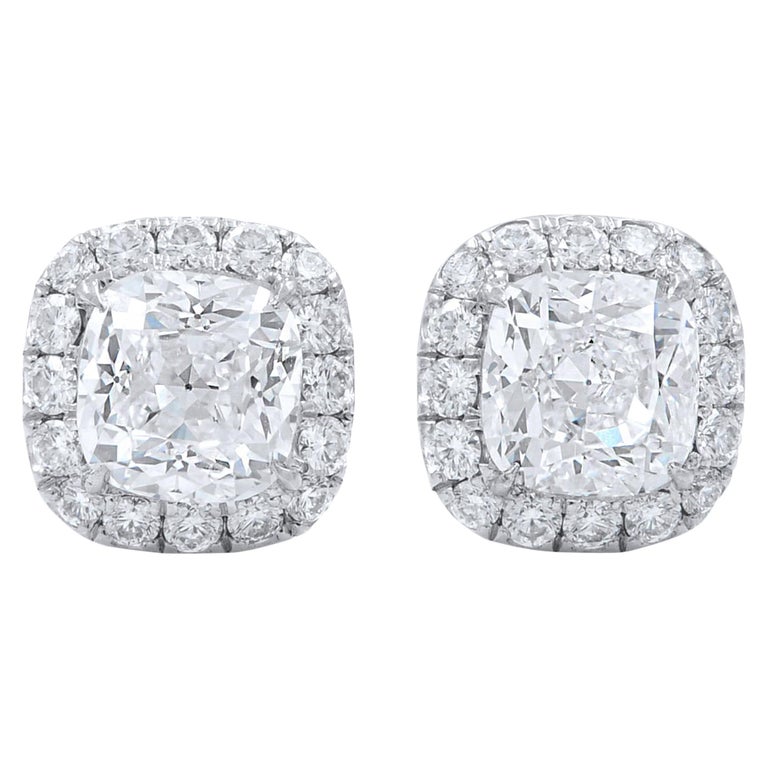 Cushion Cut Halo Set GIA Certified Diamond Stud Earrings 2.45 Carat at 1stDibs cushion cut