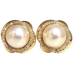 1.00 Carat Diamonds Mabe Pearl Clip Earrings 14 Karat