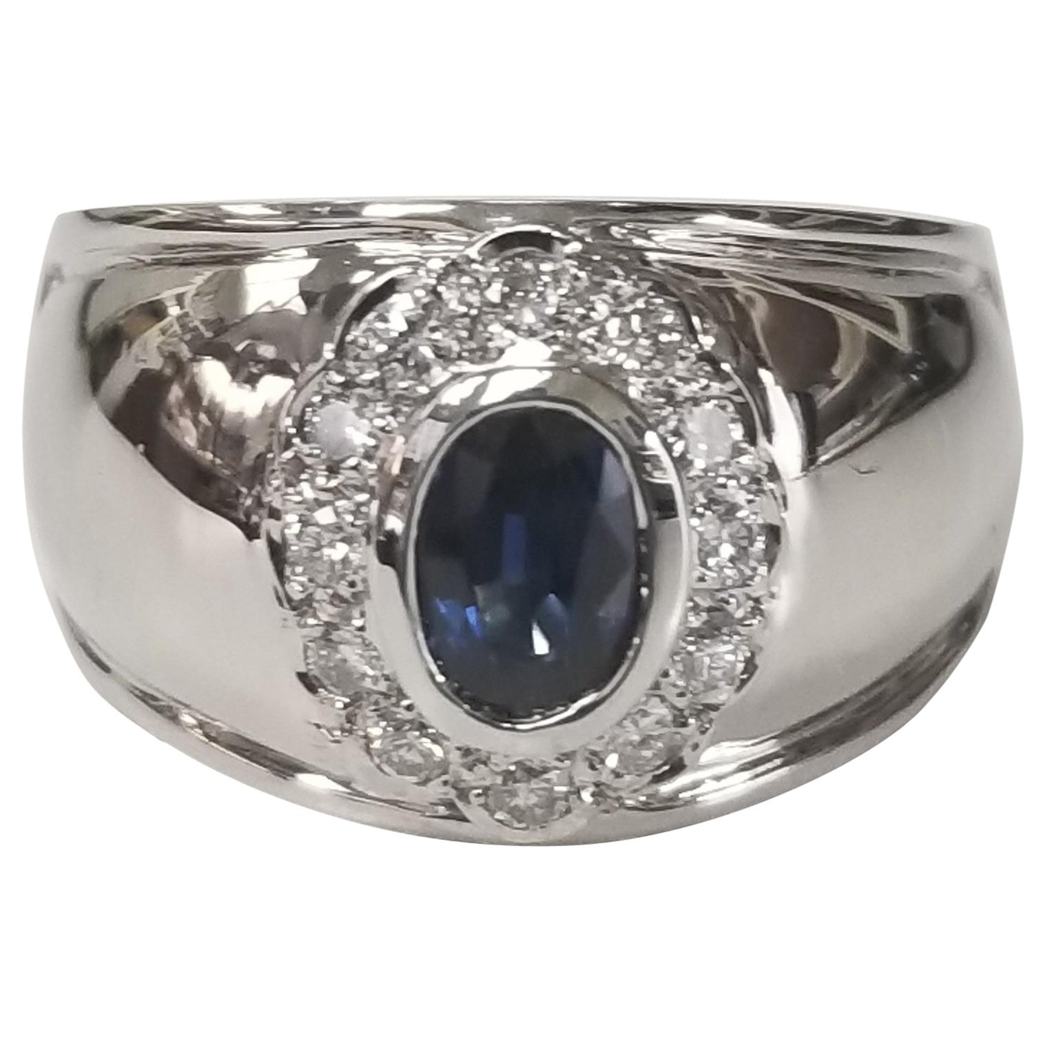 Sapphire and Diamond Top on Wide "Cigar" Band