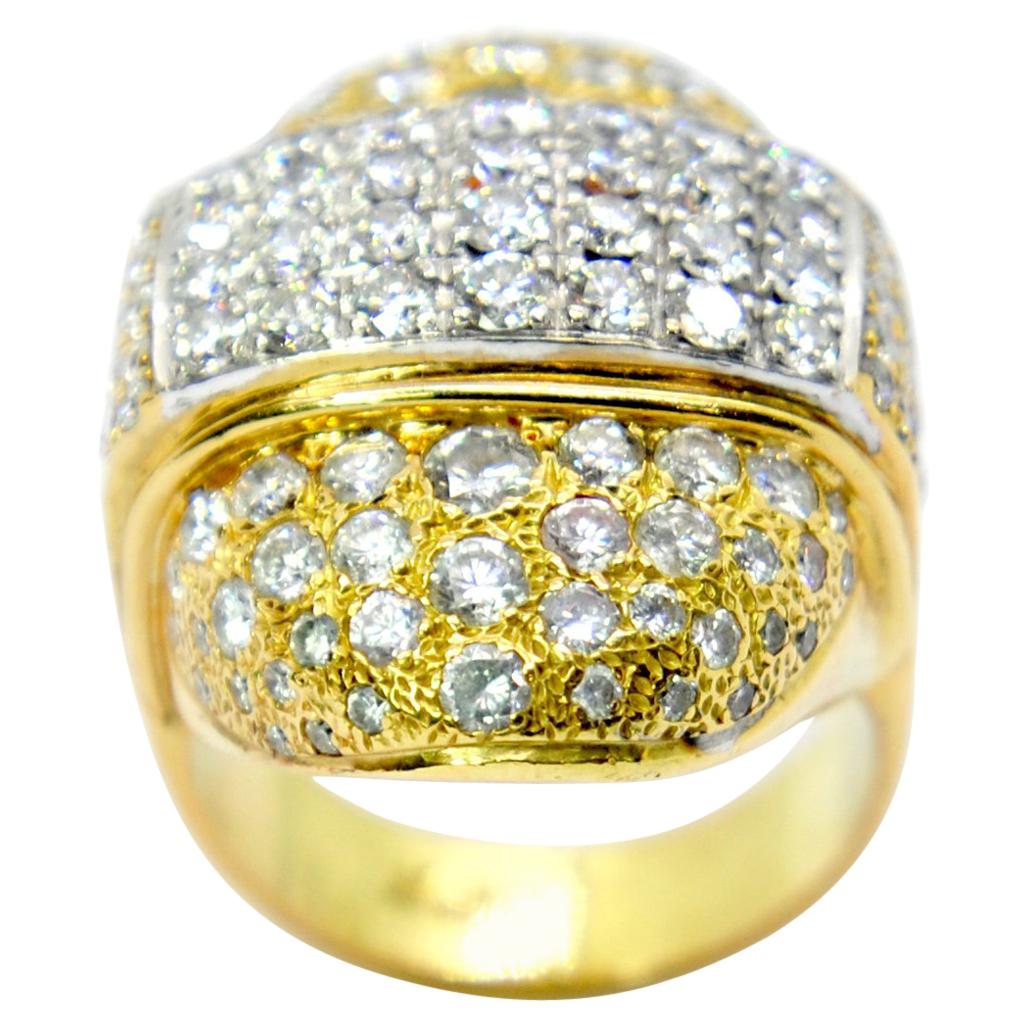 Diamond Ring with 3.80 Carat of Diamonds in White and Yellow 18 Karat Gold