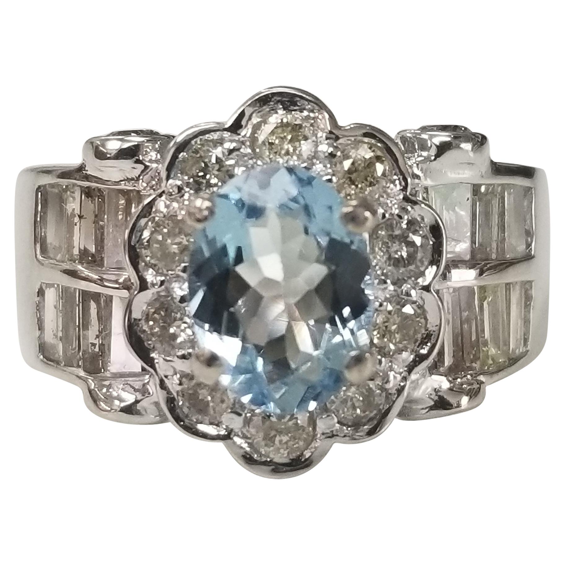 Aquamarine and Diamond Ring Set in 18 Karat White Gold