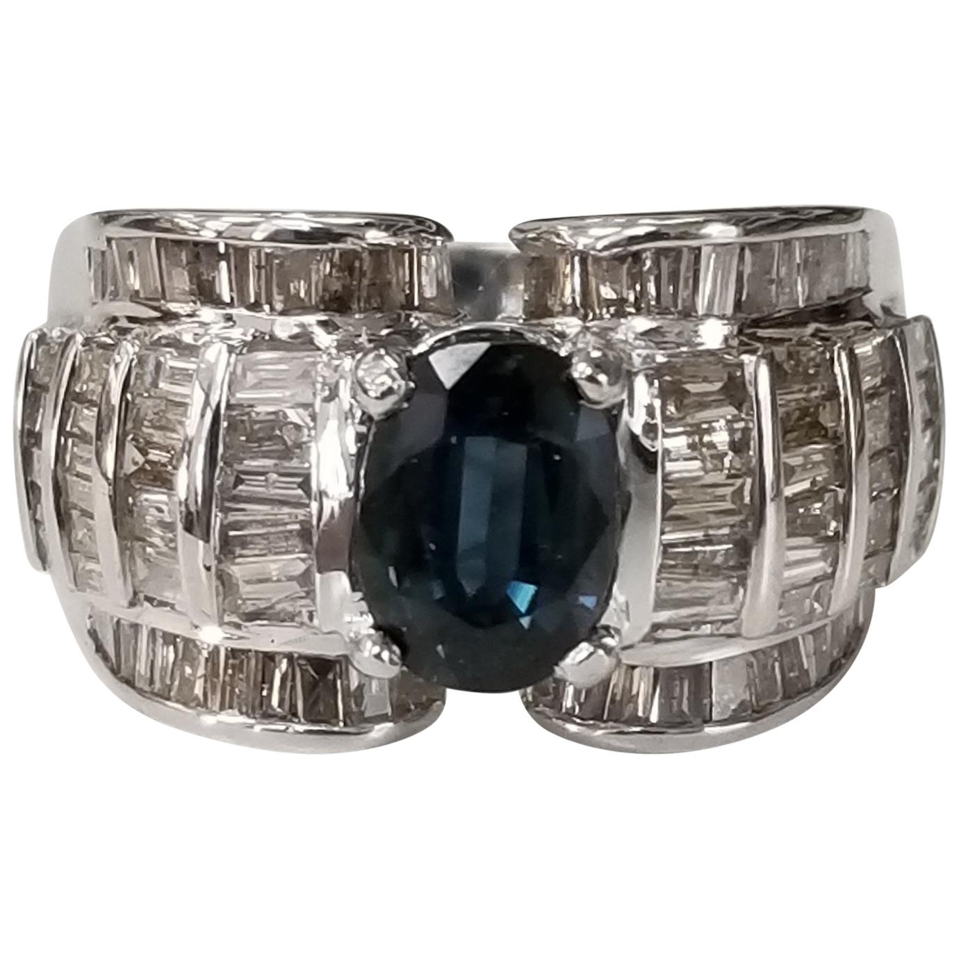 18 Karat Sapphire and Diamond Baguette Ring