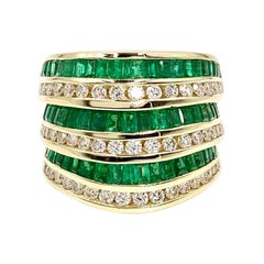 Charles Krypell 18 Karat Emerald and Diamond Wide Band