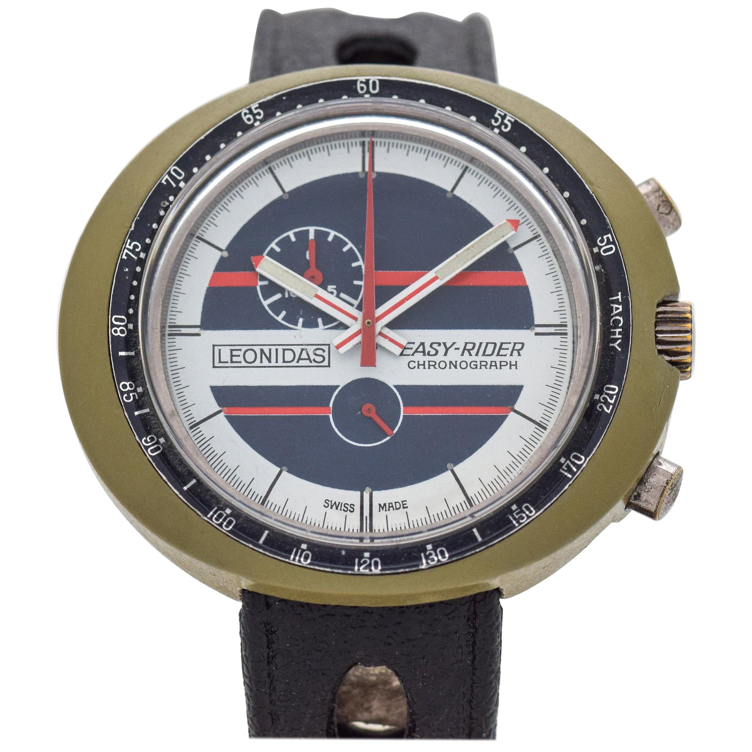 Vintage Leonidas Easy Rider 1-Register Chronograph with a Plastic Case, 1970s For Sale
