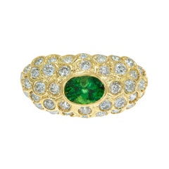 Vintage GIA Certified 1.17 Carat Tsavorite Garnet Diamond Cluster Cocktail Ring