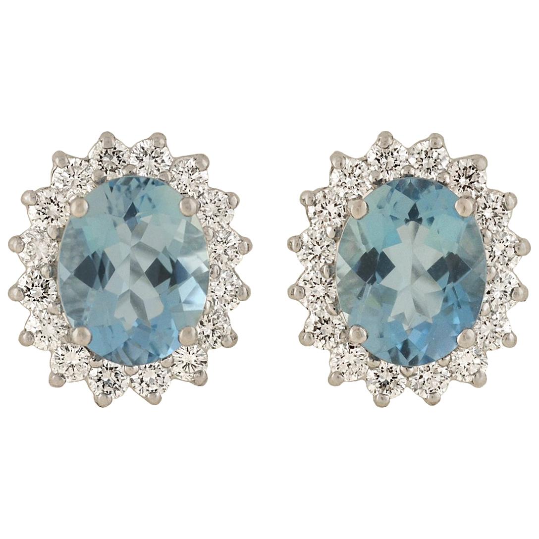 Contemporary Aquamarine and Diamond Cluster Earrings