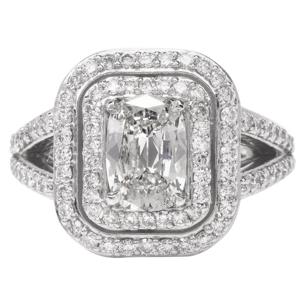 Double Halo Cushion GIA Diamond Platinum Engagement Ring