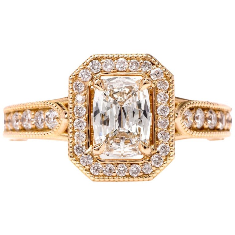 Cushion Diamond Filigree Halo 18  Karat  Yellow  Gold  