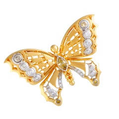 Diamond Yellow and White Gold Butterfly Brooch/Pendant