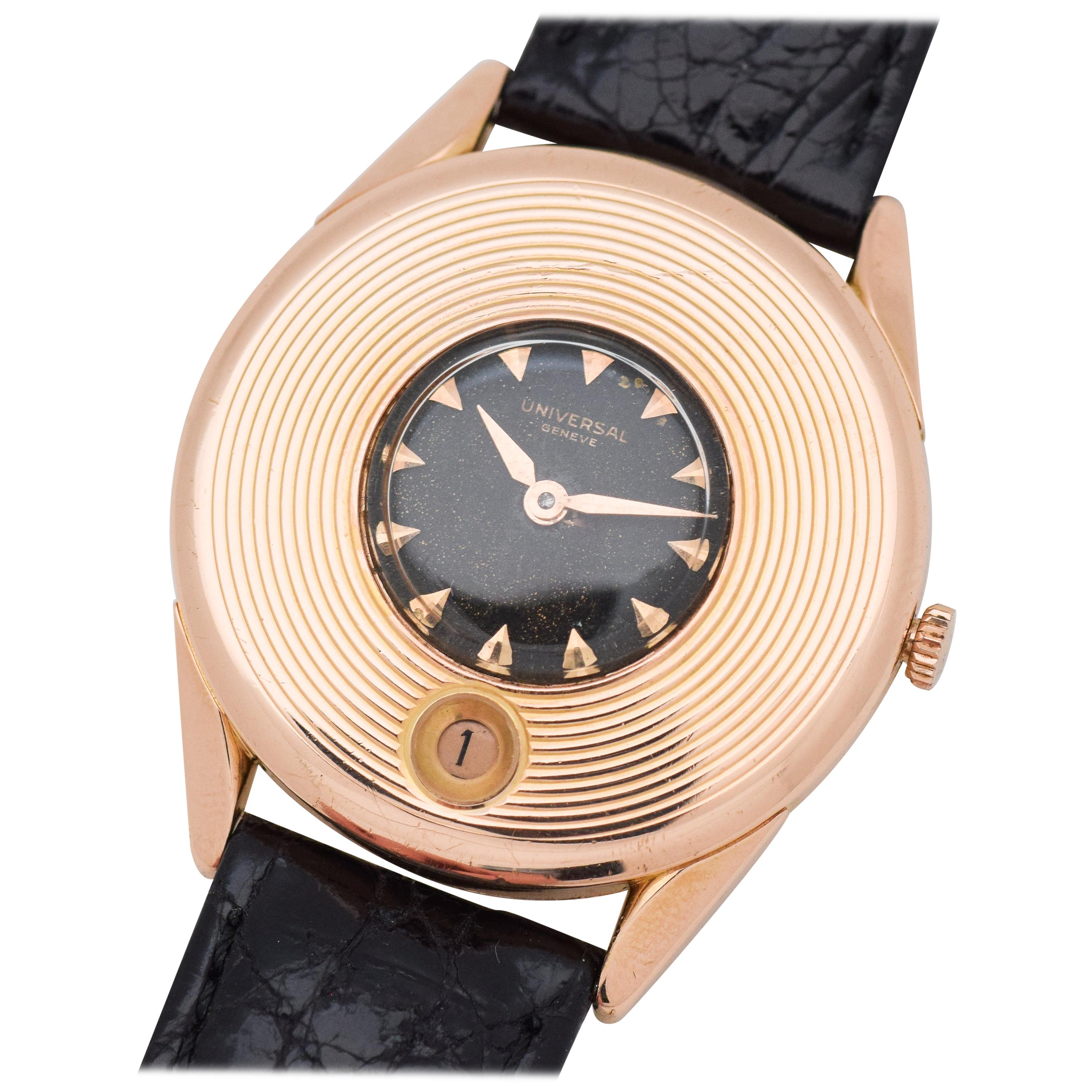 Vintage Universal Geneve 18 Karat Rose Gold Watch, 1956 For Sale