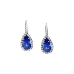 GIA Certified 8.86 Carat Total Pear Shaped Blue Sapphire & White Diamond Earring