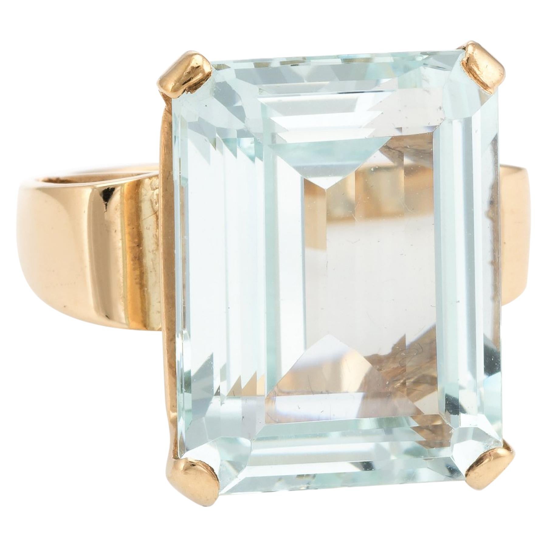 Vintage Aquamarine Ring 14k Yellow Gold 17ct Emerald Cut Fine Estate Jewelry