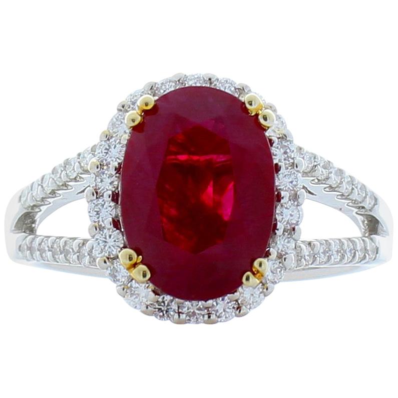 3.09 Carat Oval Ruby and Diamond Two-Tone Cocktail Ring in 18 Karat