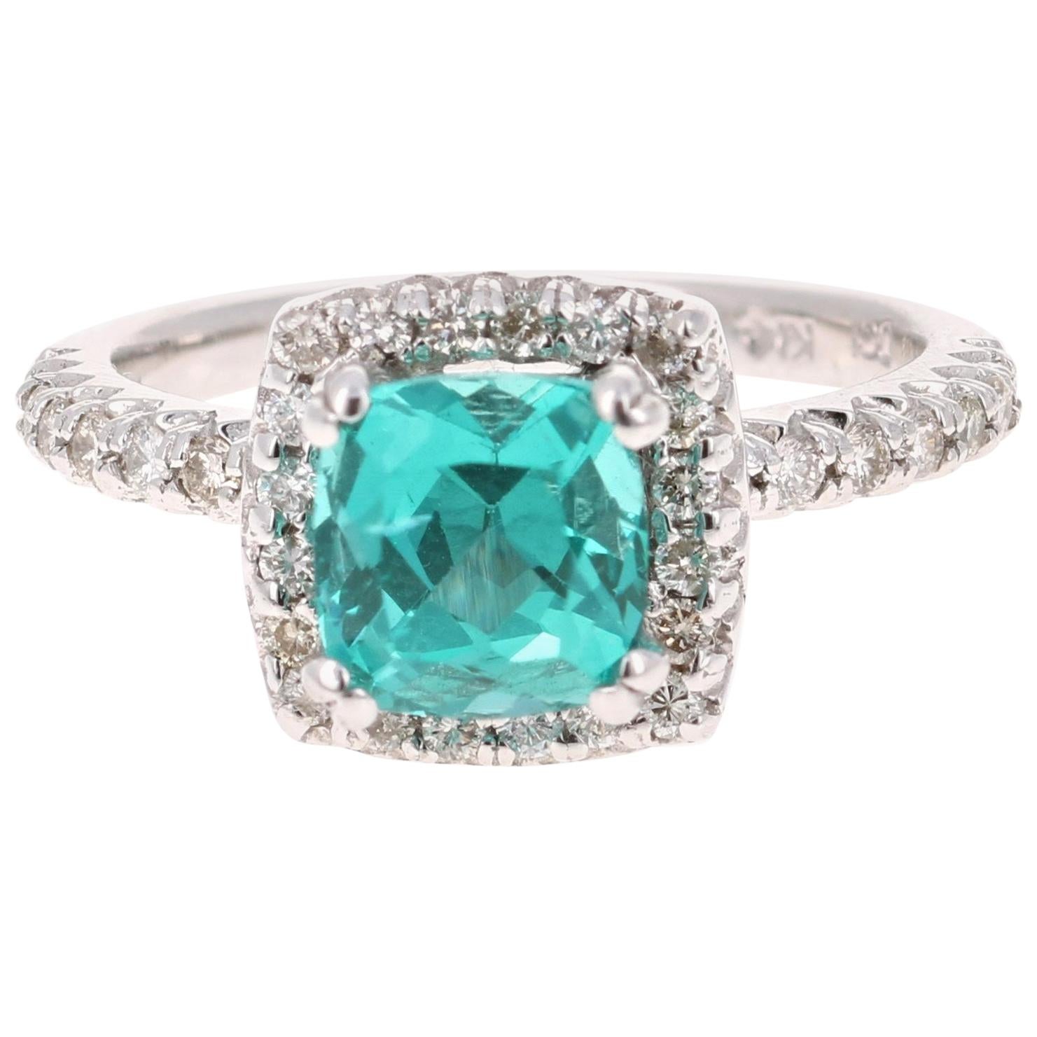 2.76 Carat Apatite Diamond Ring 14 Karat White Gold Ring