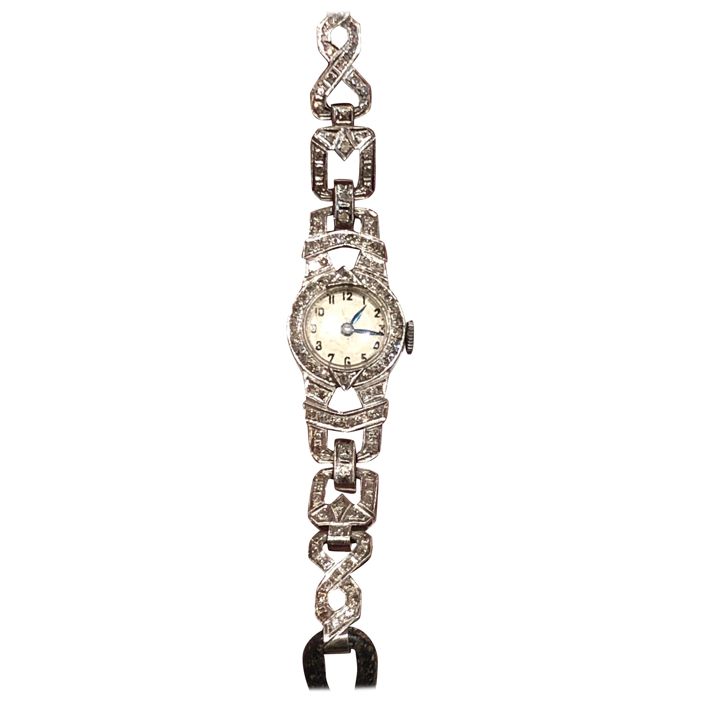 Art Deco Diamond and 18 Karat White Gold Cocktail Wristwatch