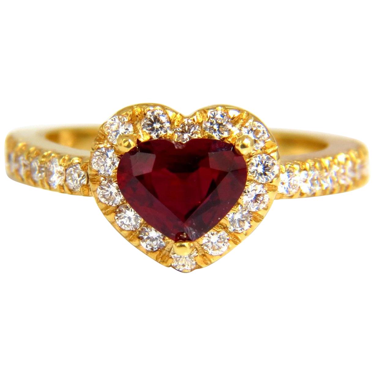 Bague 14 carats avec diamants et rubis naturel taille cœur de 1,62 carat certifié GIL