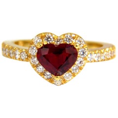 Bague 14 carats avec diamants et rubis naturel taille cœur de 1,62 carat certifié GIL