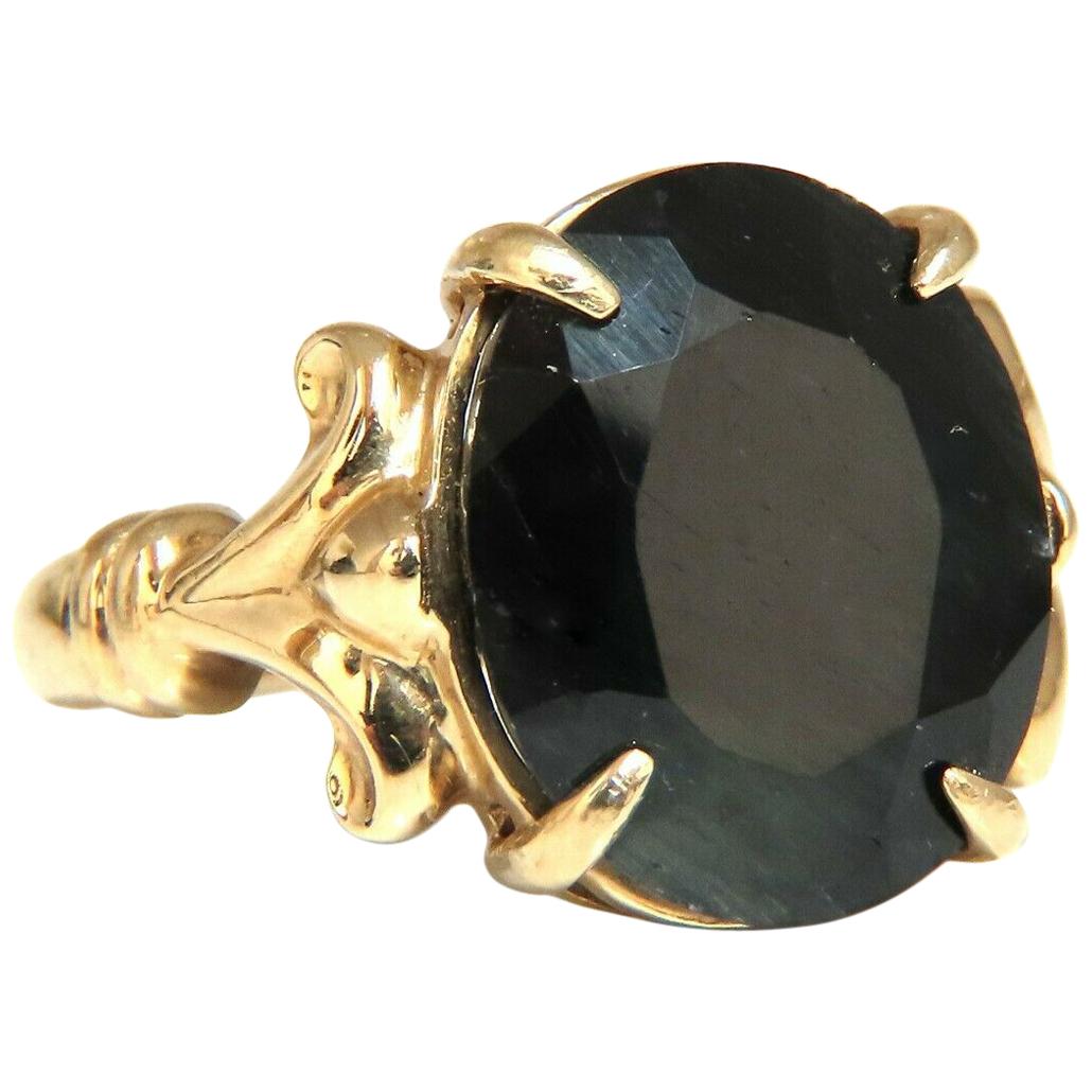 16.50 Carat Natural Black Sapphire Ring 14 Karat Spanish Gilt