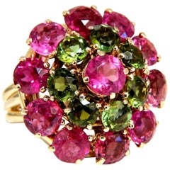 10.50ct Natural Pink Green Tourmaline Ring Ballerina Gypsy Cluster Cocktail 14Kt