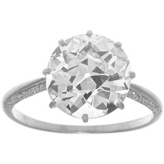 French Art Deco 4.15 Carat Old European Cut Diamond Platinum Engagement Ring