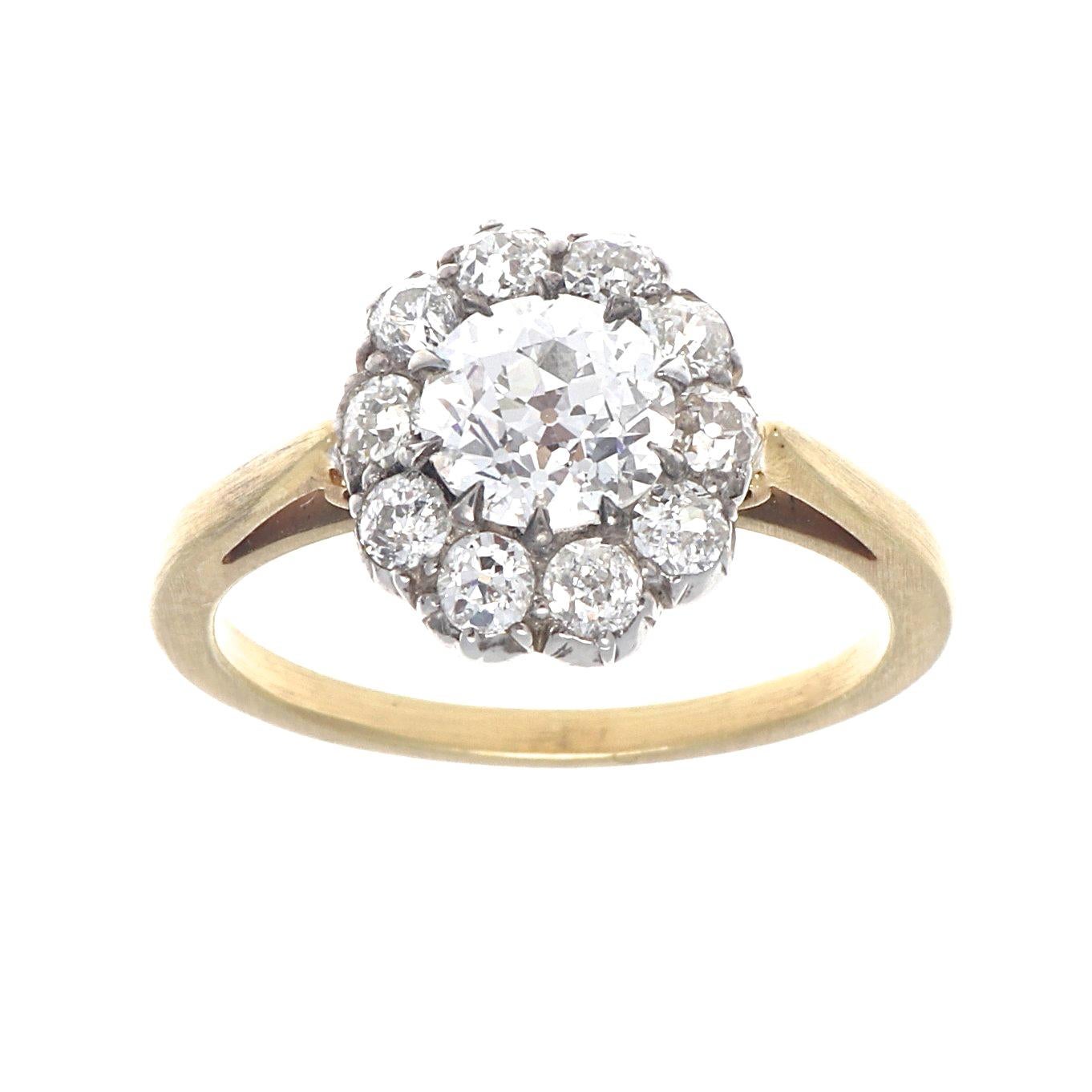 Victorian 0.94 Carat GIA Diamond Gold and Silver Engagement Ring