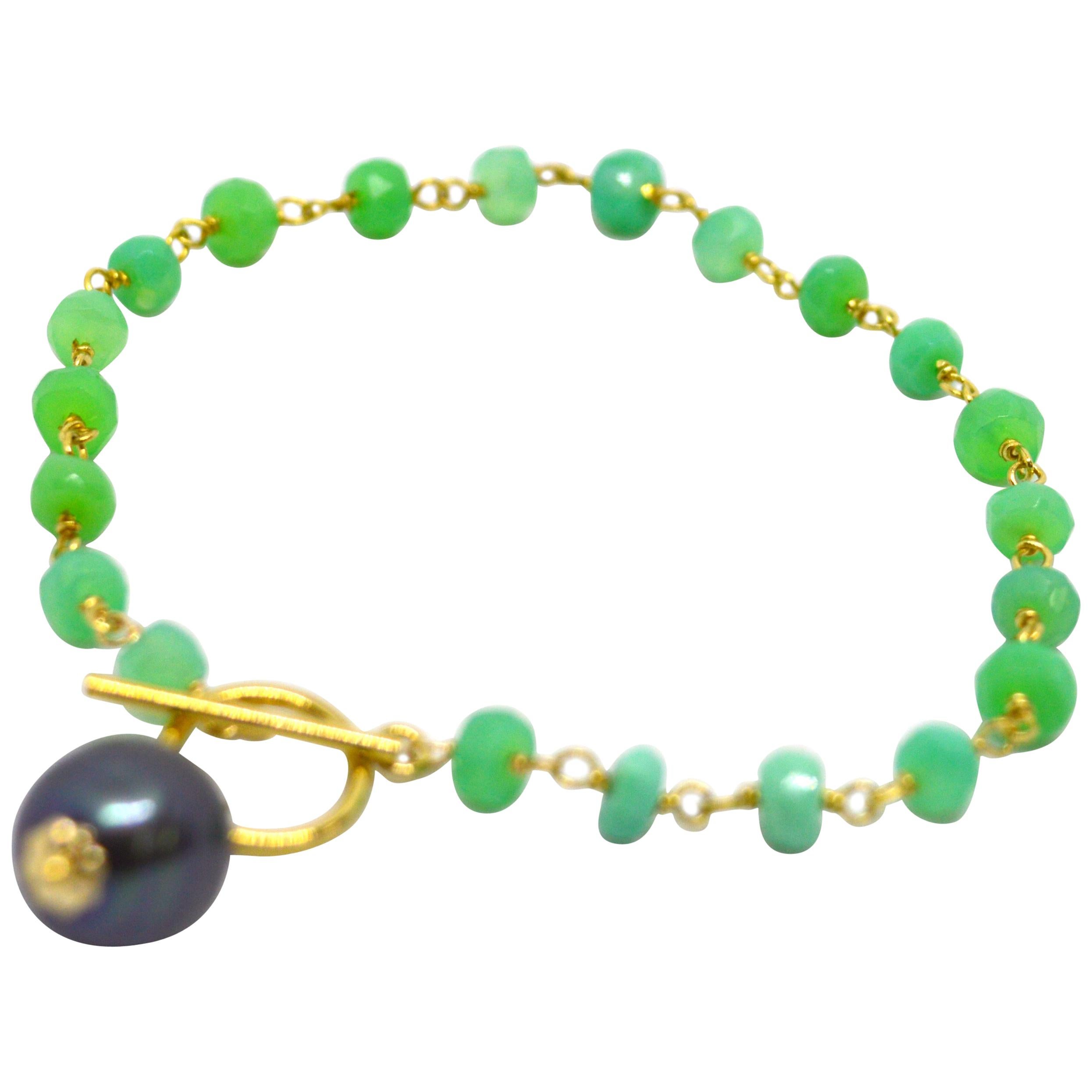 Decadent Jewels Chrysophase Tahitian Pearl Gold Bracelet