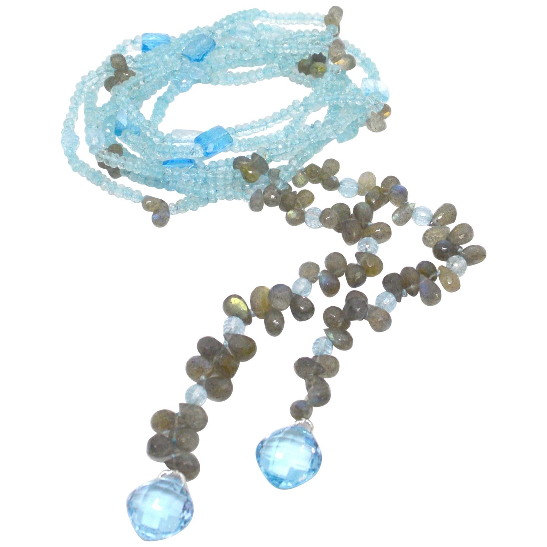 Decadent Jewels Blue Topaz Labradorite Lariat Necklace For Sale