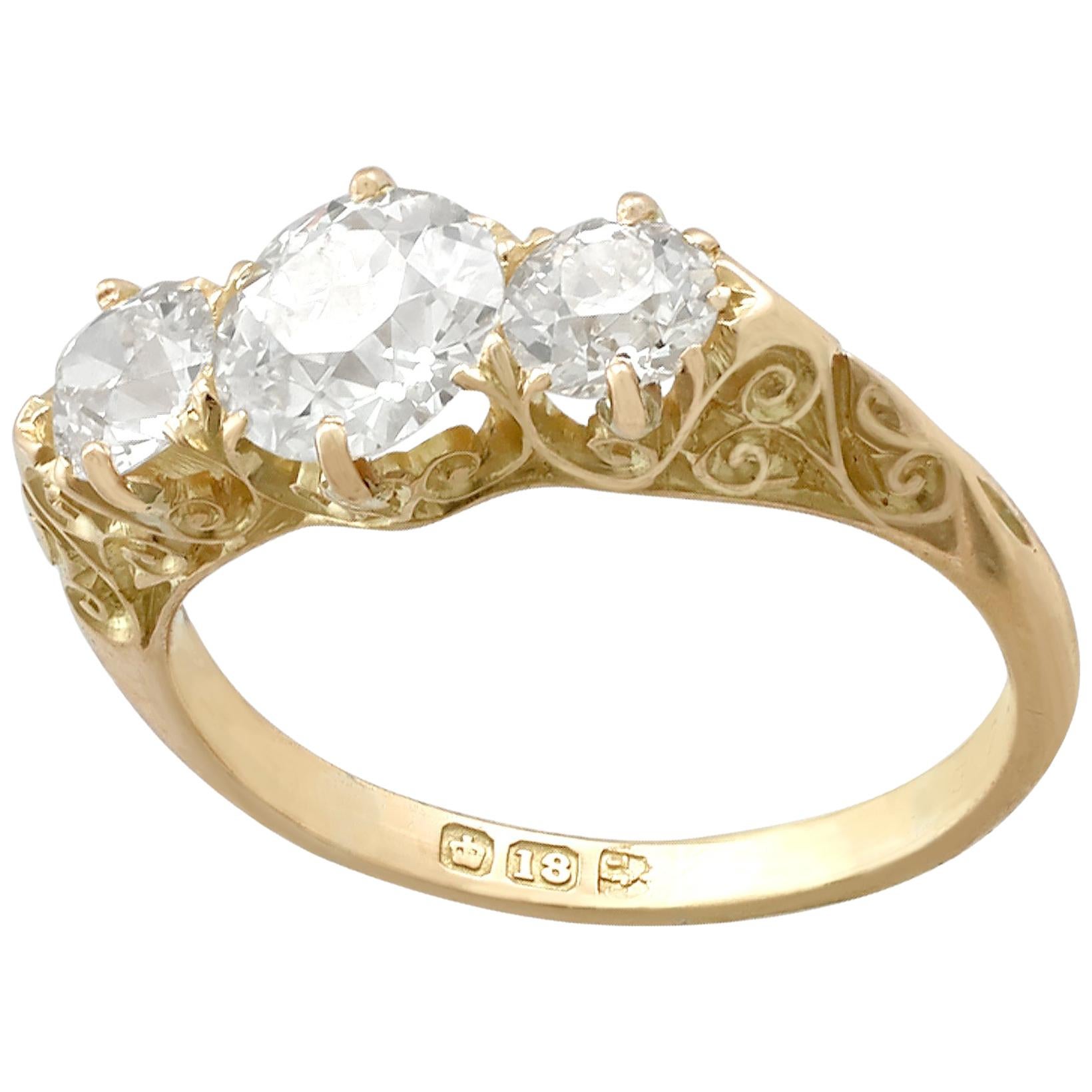 Antique 2.16 Carat Diamond Yellow Gold Three-Stone Ring