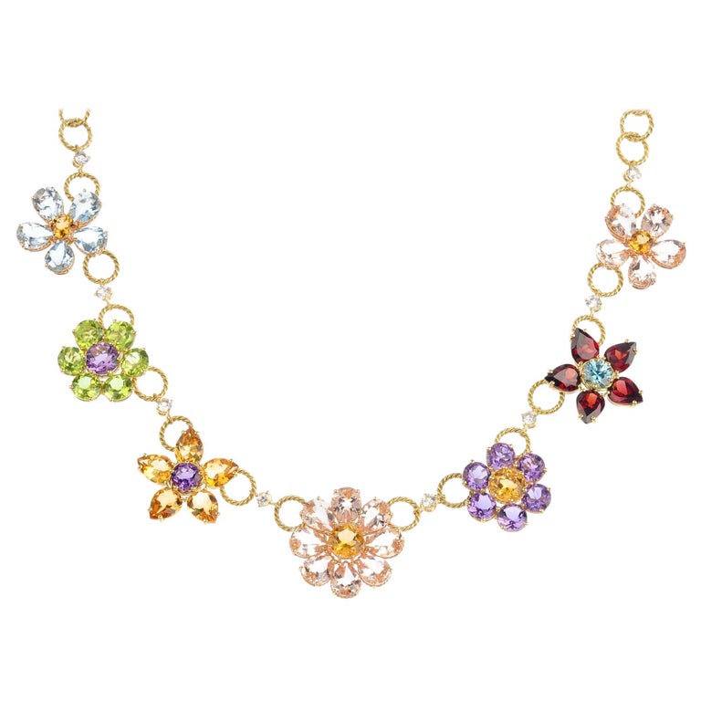 Rare amazing Dolce and Gabbana Gold and Multi Gem Set Floral Necklace ...